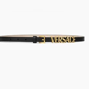 Versace Black Leather Belt with Gold Logo